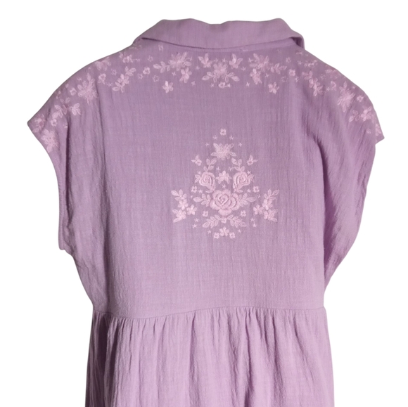 Savannah Jane Lilac Embroidered Collared Boho Tunic Dress Women's Sz Large - Picture 9 of 9